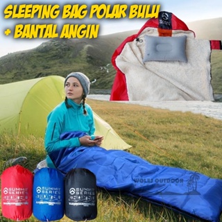 Sleeping Bag Bulu Tebal + Bantal Tiup Hangat Bisa Jadi Selimut / Selimut Camping Gunung / SB Bulu & Bantal Angin