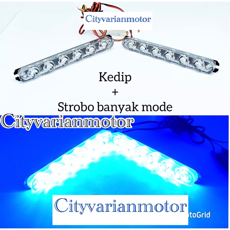 Lampu Motor DRL LED Kedip Blitz 6 LED 2 Mode DRL Universal Motor Mobil