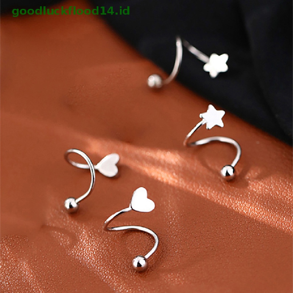 1 Pc Anting Stud Bentuk Bintang Hati Bahan Stainless Steel Untuk Wanita