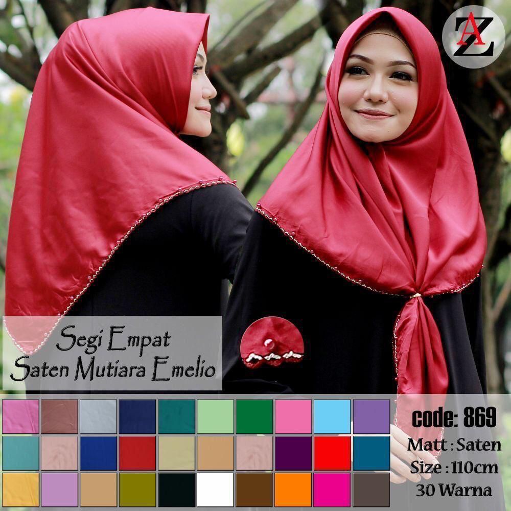 SEGIEMPAT SATEN MUTIARA EMELIO PEARLS RENDA KELILING HIJAB SEGI EMPAT AZARA BAHAN SATIN 110 X 110 cm RESELLER WELCOME