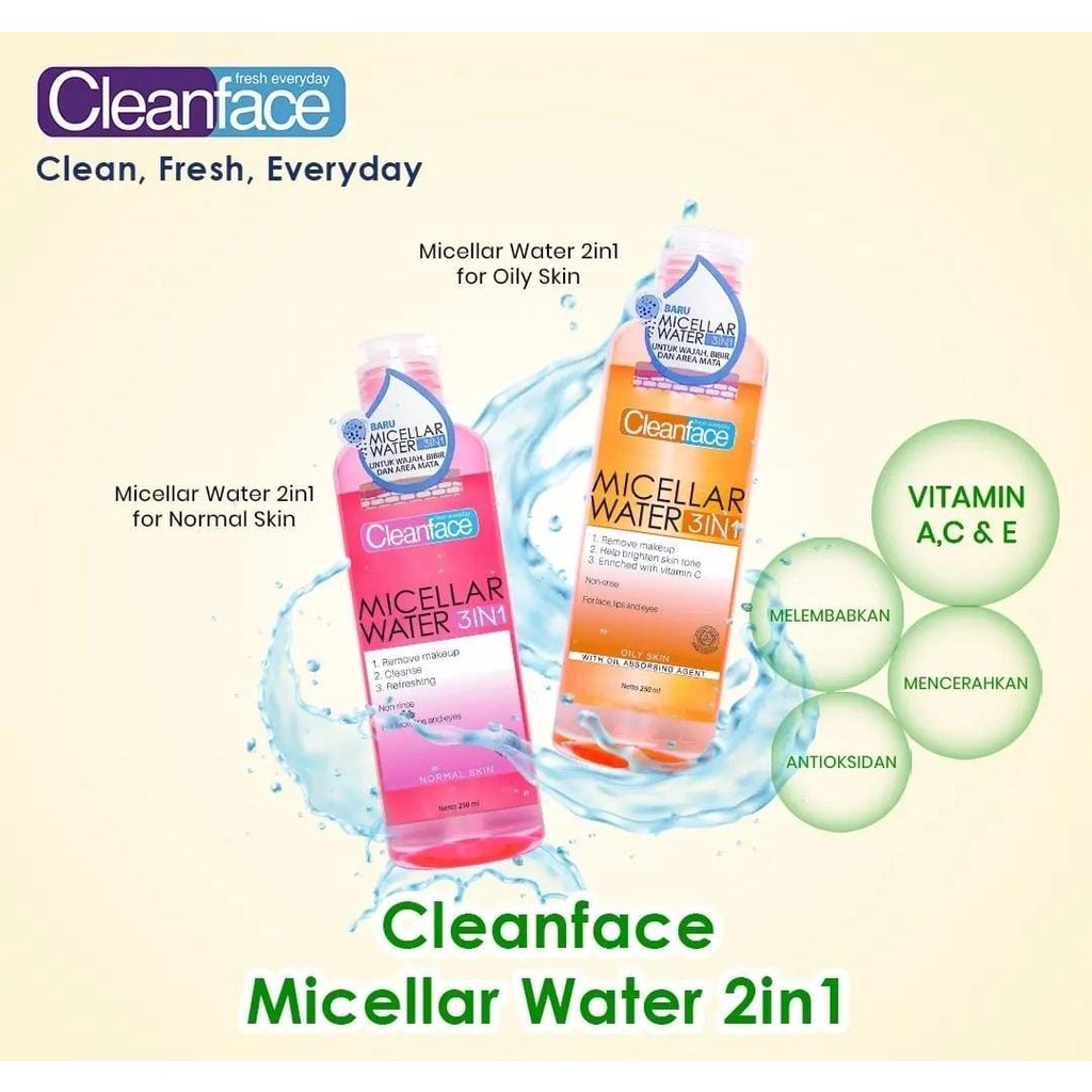 CLEANFACE Purbasari Clean Face Micellar Water ✔️BPOM 3in1 Normal Oily Skin 100ml | 250ml