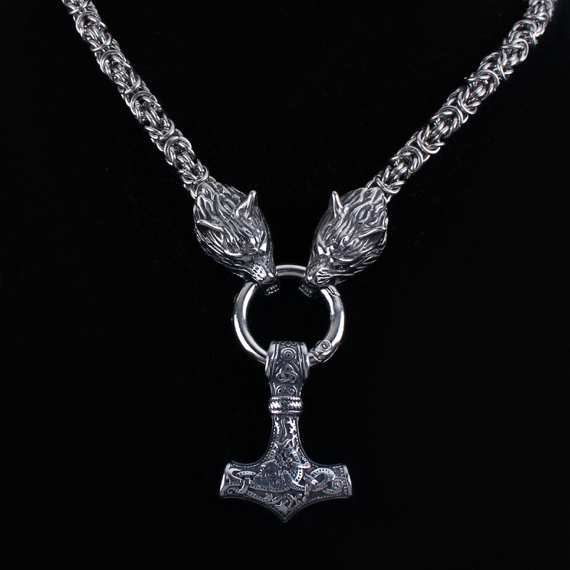 Kalung Liontin Kepala Serigala Gaya Nordic Retro Untuk Pria