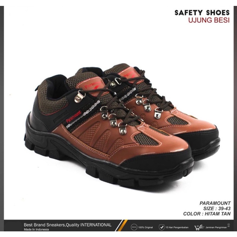 Sepatu Safety Ujung Besi Paramount // Sepatu Kerja Lapangan Proyek // Sepatu Pria Keren // Sepatu Kulit Pria Hiking 100% Realpict