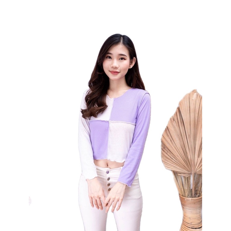Seam Front Longsleeve  / Combine  Crop Top / Lengan Panjang