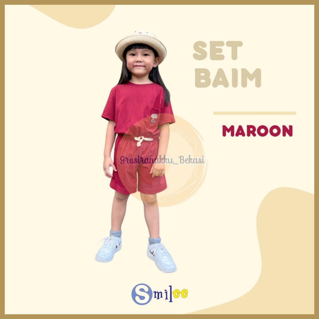 Setelan Anak Unisex Baim Smilee  Warna Maroon Size 1-5 Tahun