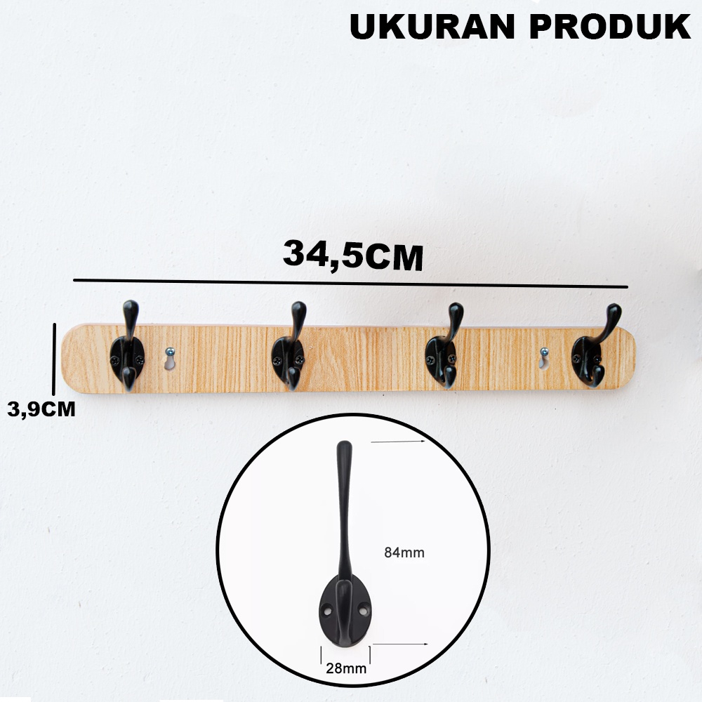 Gantungan Baju Handuk Topi Kunci Dinding Serbaguna Minimalis 4 Hooks MDF - CR017