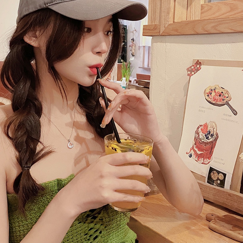 Kalung Rantai Klavikula Hias Liontin Kristal Air Kilau Gaya Korea Untuk Wanita