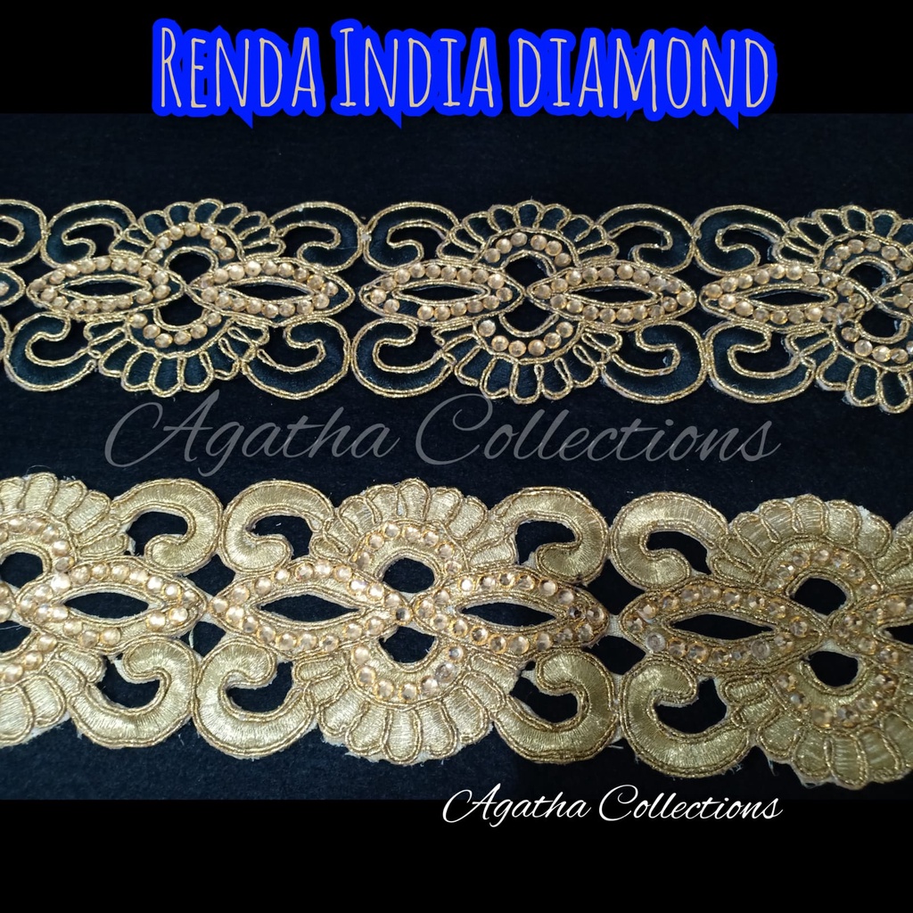 Renda India Diamond Emas/Hitam per meter