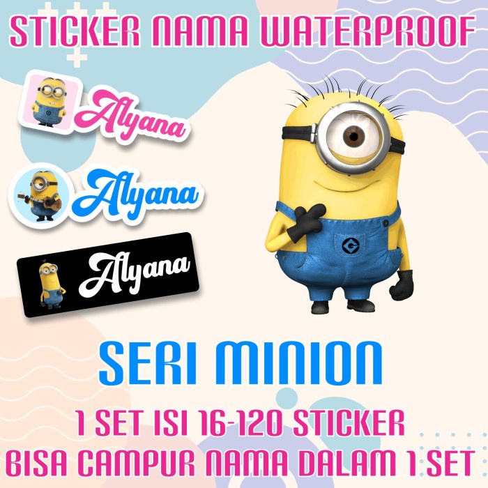 

[14-120 pcs] Sticker Nama Custom Minions / Minion