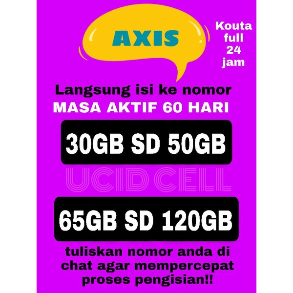 paket internet axis bonus lokal Sumatera, Kalimantan, Sulawesi 30gb dan 65gb 60hari