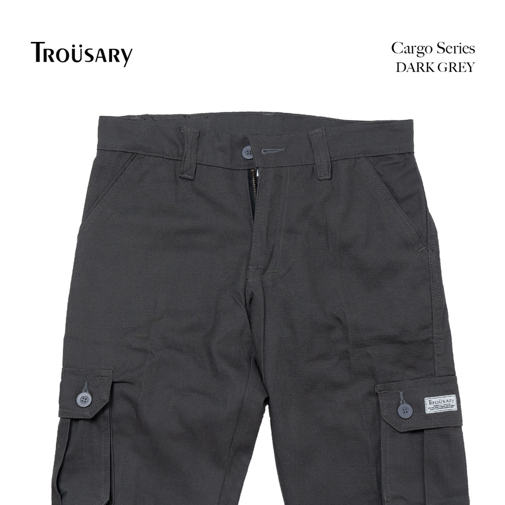 Trousary celana cargo panjang pria warna abu tua bahan premium size 28 - 42