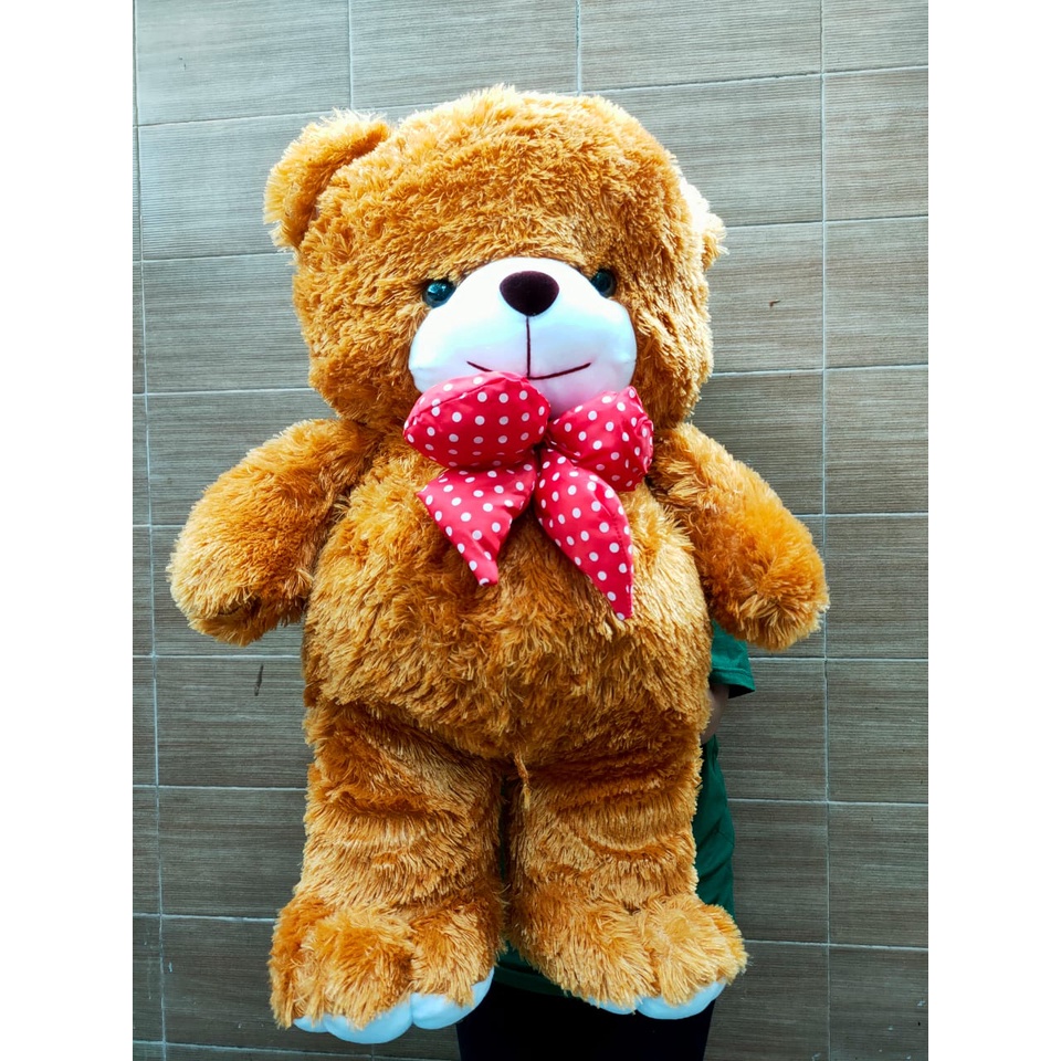 Boneka Teddy Bear Beruang cute lucu bulu halus lembut SNI pita polka / Hadiah Annyversary / Kado Valentine