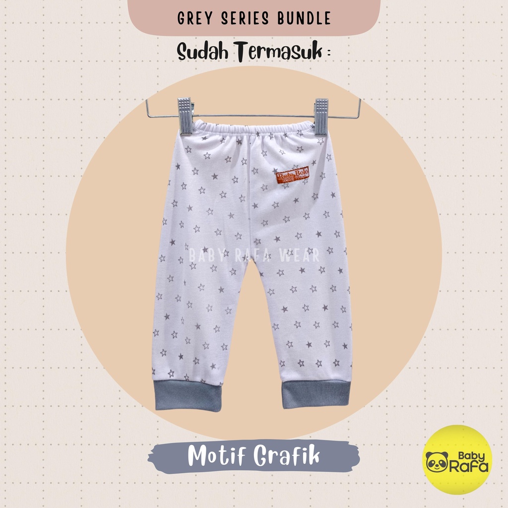 Serian Abu - 3 pcs Celana Panjang Bayi Baru Lahir 0 - 3 Bulan Grey Series merk SNI Bolo - Bolo