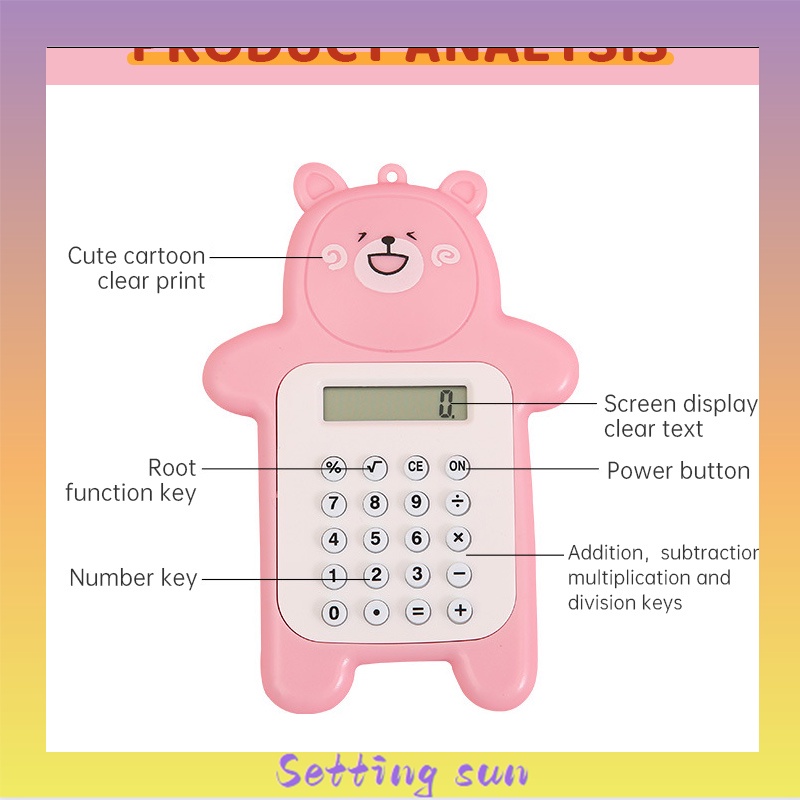 Kalkulator 8 Digit Mini Portable Motif Beruang Calculator Travel Tombol Karet / Creative Bear calculator Slim Palm Mini Student Pocket Computer Sekolah Stationary Import Warna Unik SE