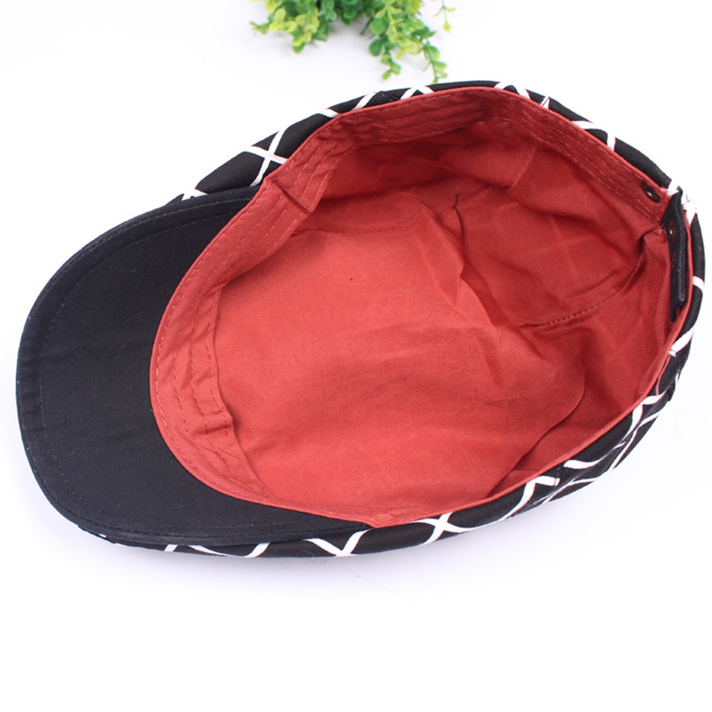 Topi Baret Adjustable Motif Kotak-Kotak Bahan Katun Untuk Pria Dan Wanita