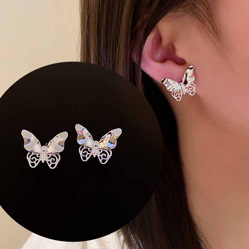 Anting Tusuk Model Kupu-Kupu Hollow Gaya Korea Untuk Wanita