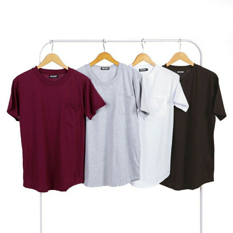 kaos polos Longline poket segitiga