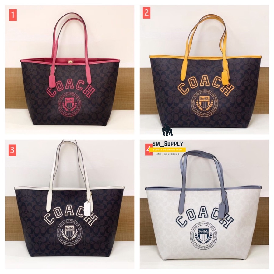 TAS COACH WANITA CB869 TOTE IN SIGNATURE CANVAS WITH VARSITY MOTIF 869 - 1 PINK