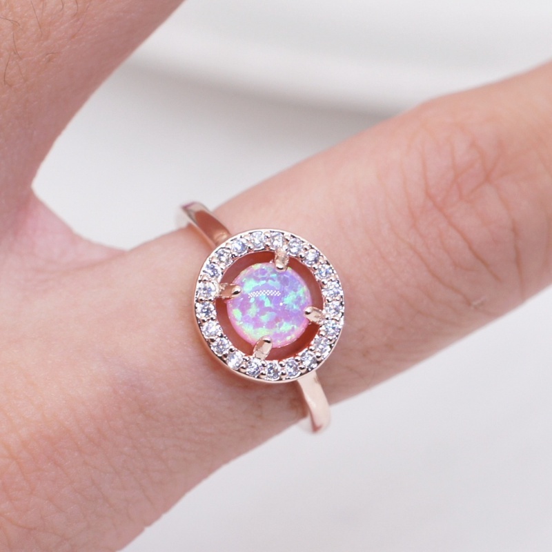 Cincin Emas Emas Asli Kadar 375Hias Batu Opal Sapphire Pink Berlian Untuk Wanita