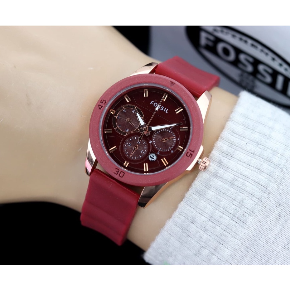 BISA COD✅ Jam tangan wanita strap karet tanggal aktif model ac2967 free batrai