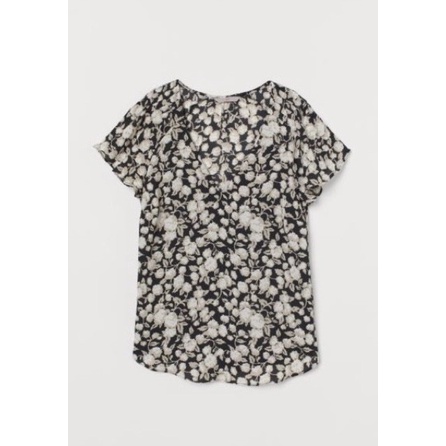 Blouse HnM Women V Neck Floral White Black Original Wanita