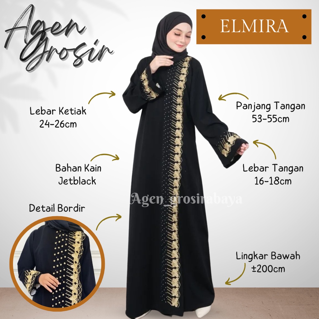 ABAYA GAMIS BORDIR ELMIRA BONUS CIPUT COUPLE IBU DAN ANAK ABAYA TURKEY HITAM ARAB MURAH BAJU MUSLIMA