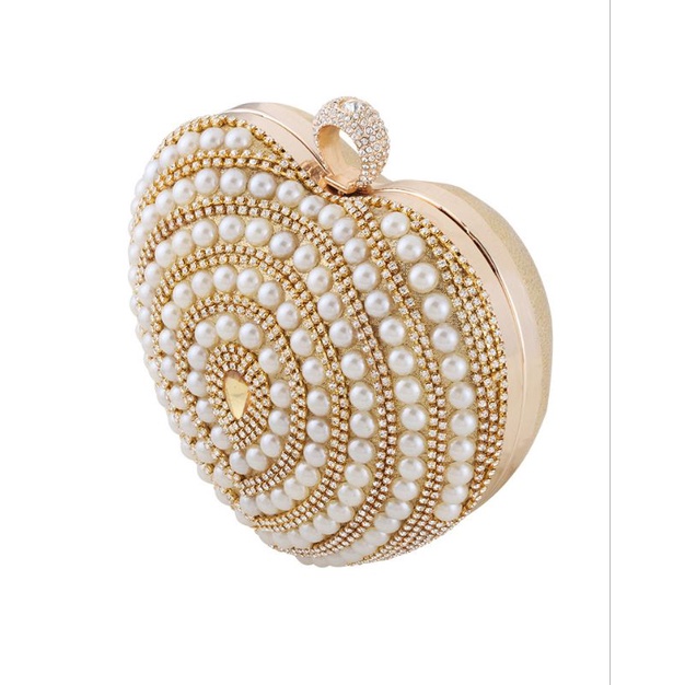 LAJOREE Love Clutch Tas Pesta Mewah Wanita Bentuk Hati Love Cantik Mutiara Clutchbag