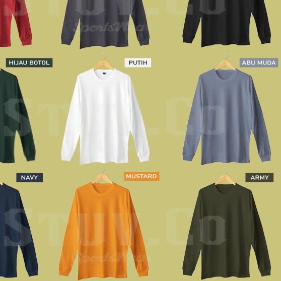 KAOS LENGAN PANJANG RIB KARET POLOS KATUN COMBED 30S PRIA WANITA - Putih, S