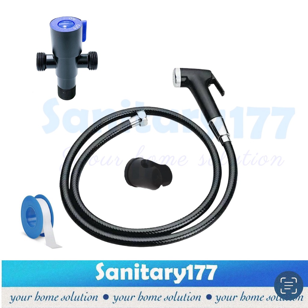 Termurah Paket bundling  shower Bidet HITAM  &amp; Stop kran klosed stainless 52BL Jet shower black cebok toilet complete set putih washer spray semprotan kloset closet