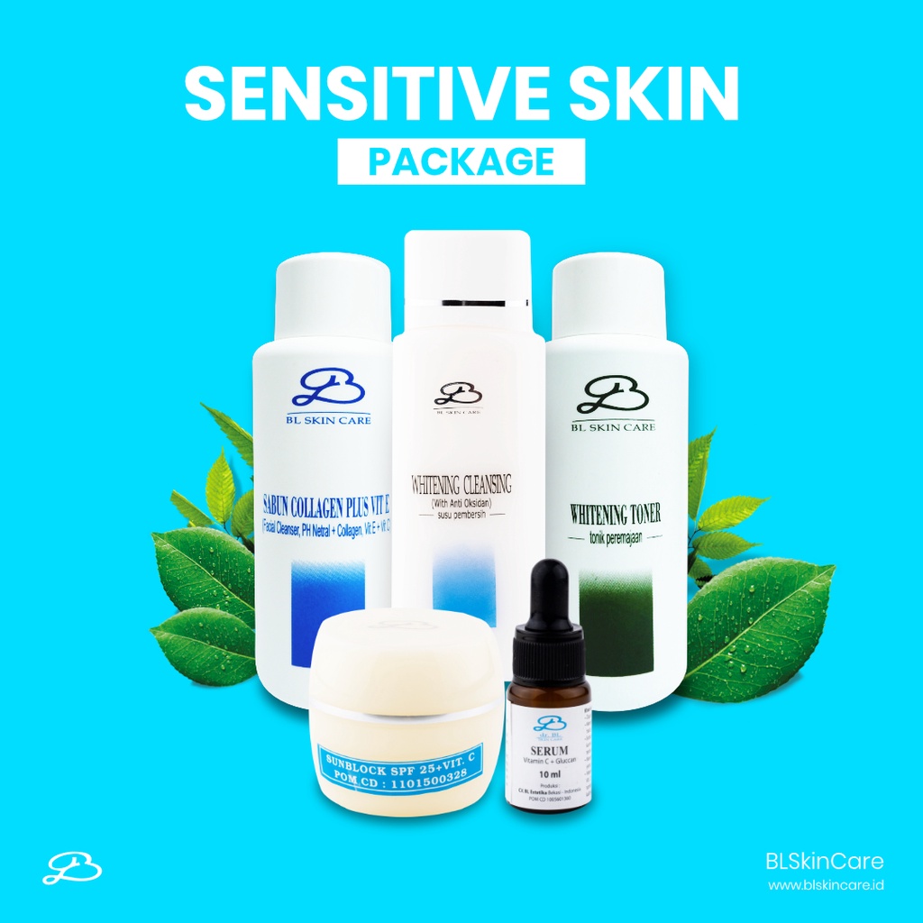 BL Skincare Paket Kulit Sensitif Sunblock Whitening Tooner Cleansing Sabun Collagen Serum Wajah