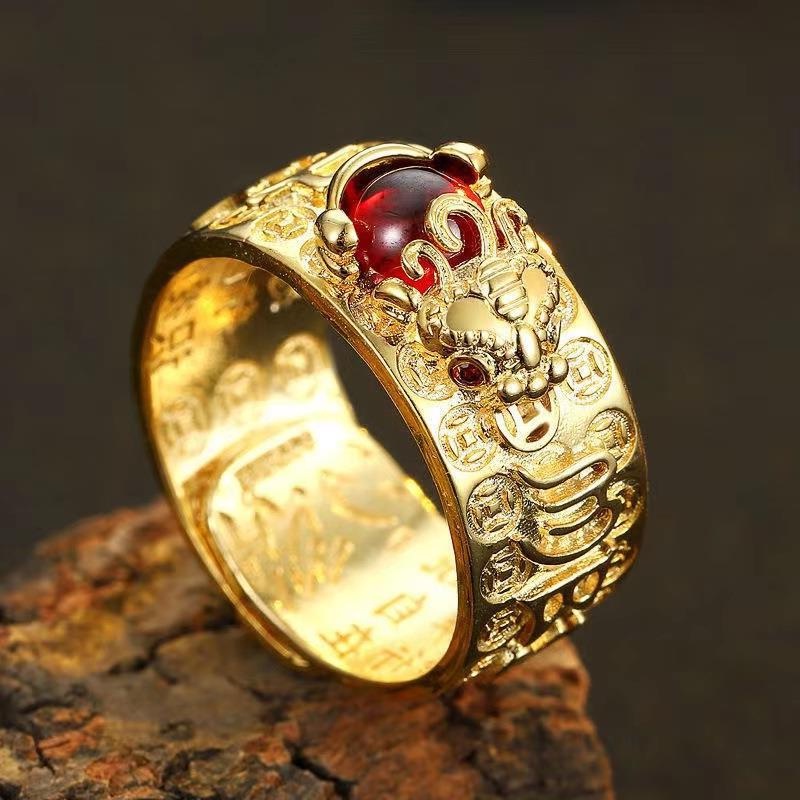 Cincin Model Terbuka Bahan Silver Hias Berlian Ruby Gaya Retro Untuk Pria