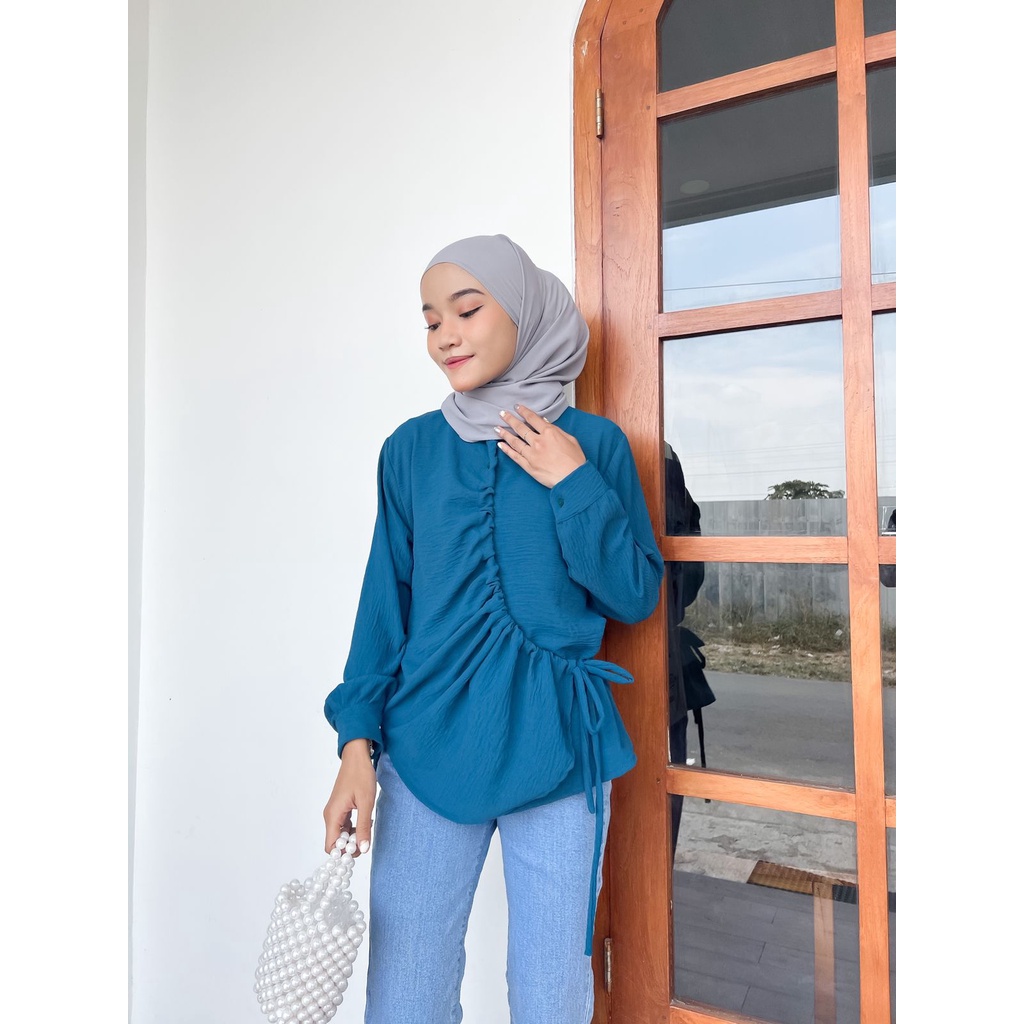 TANTI BLOUSE SERUT Kemeja Crinkle Wanita Model Megan Blouse Serut Crincle Airflow Atasan Wanita Terbaru Viral Kekinian Premium