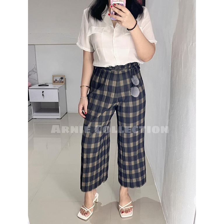 CELANA KULOT PLISKET MOTIF KOTAK / KULOT MOTIF KOTAK / CULLOTE TARTAN PANTS