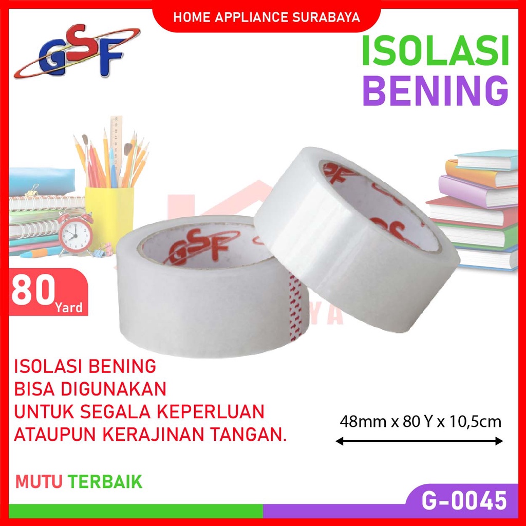 Lakban Isolasi Bening 2 Inch 48mm x 80 Yard / 80 Yard GSF 0045