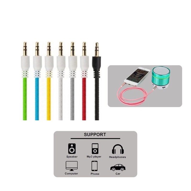 Kabel AUX AUDIO Nilon 1in1 Jack 3.5mm Panjang 100cm 1m HP Android Speaker Mobil Cable Musik Spotify MODEL POLOS TALI SEPATU PROMO SEN-AB