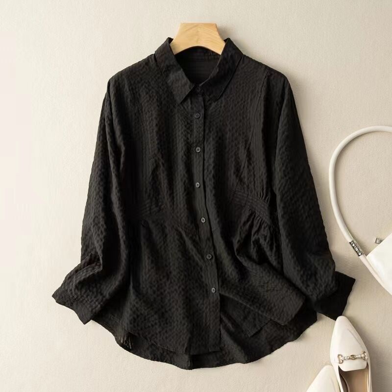 Kemeja Blus Lengan Panjang Wanita Bergaris-garis