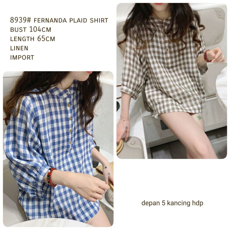 MDLV ~ 8939# Fernanda Plaid Shirt Kotak Kecil Blouse Kotak Import