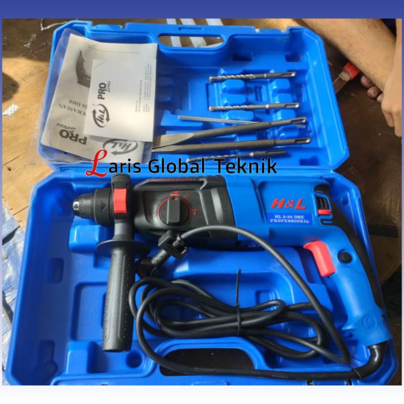 Mesin Bor Bobok Beton Rotary Hammer H&L HL 2-26 DRE Set Mata Bobok
