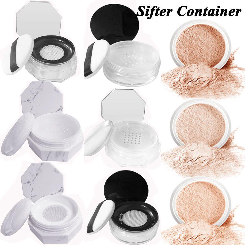 Rebuy Loose Powder Box Portable Dengan Saringan Dengan Toples Makeup Puff