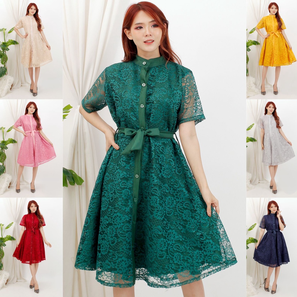 Dress Clara Brukat Midi / Dres Pesta Brokat / Dress Gereja Natal / Dress Brukat Corneli Premium / Dr