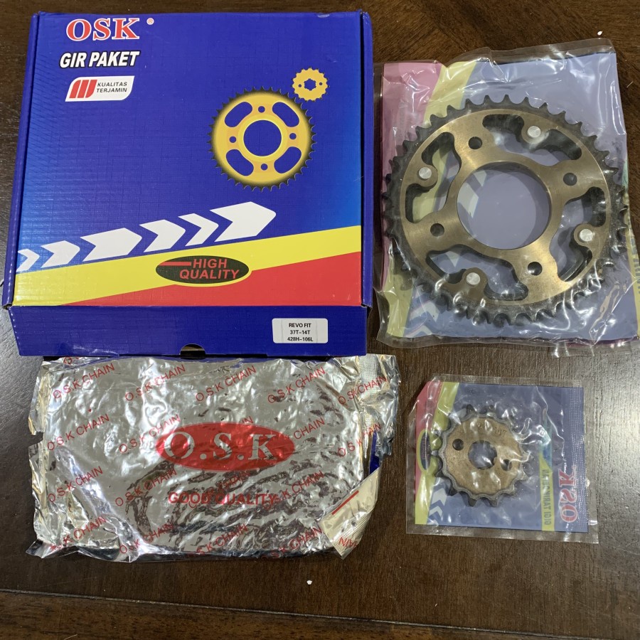 OSK REVO FIT GEARSET 37T 14T 428H 106L BLADE NEW 110 FI F1 BARU RANTAI PAKET GIR GEAR SET RANTE BESA