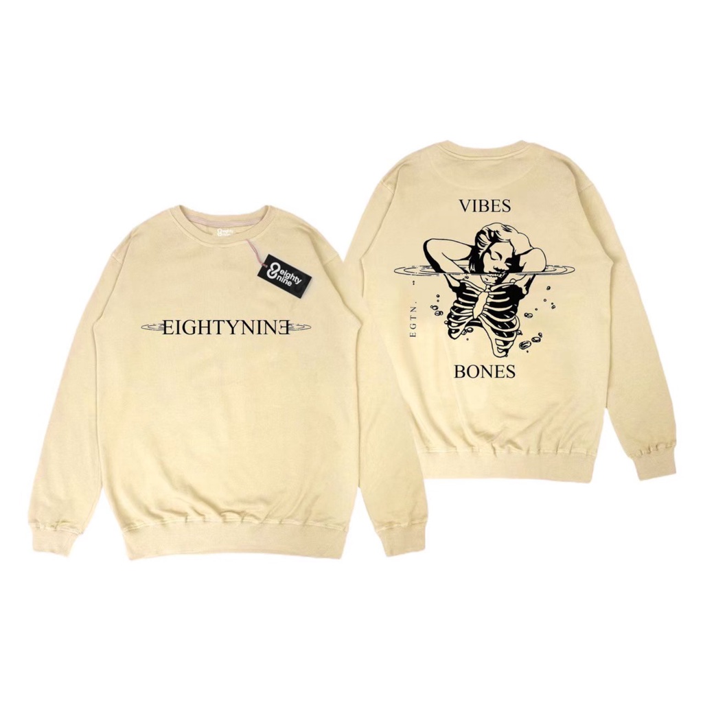 SWEATER CREWNECK EIGHTY NINE CREAM PREMIUM  PRIA/WANITA