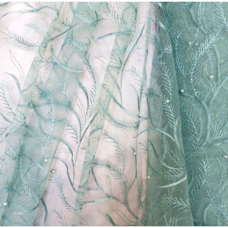 kain tille bordir mutiara HIJAU SAGE WARDAH MINT kebaya gamis dress