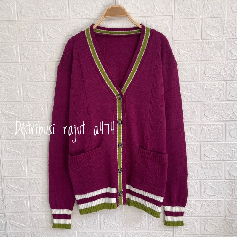 BAJU SELEN OVERSIZE CARDIGAN RAJUT MOTIF KANCING WANITA