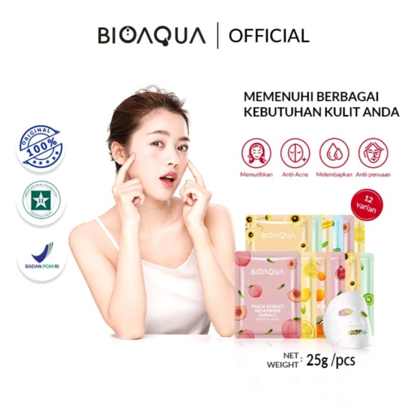 BIOAQUA Sheet Mask Essense Face Mask 25gr Brightening Mouisturizing / Masker Wajah