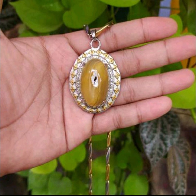 kalung liontin batu akik combong asli natural