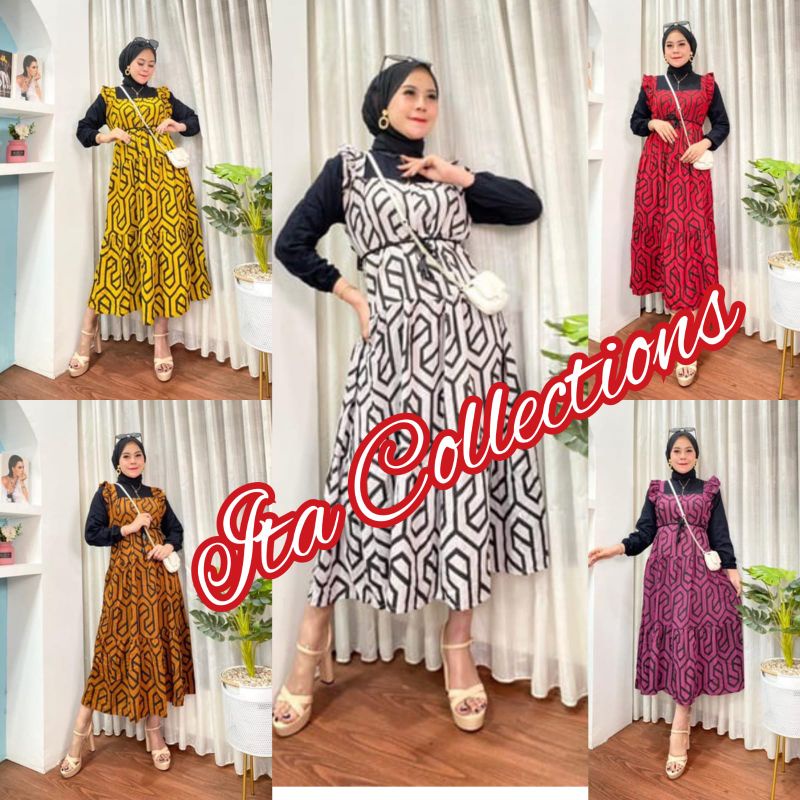 Zara Midi Dress Motif Abstrak Gamis Branded Rayon Armore Gamis Model Citra Kirana Terbaru
