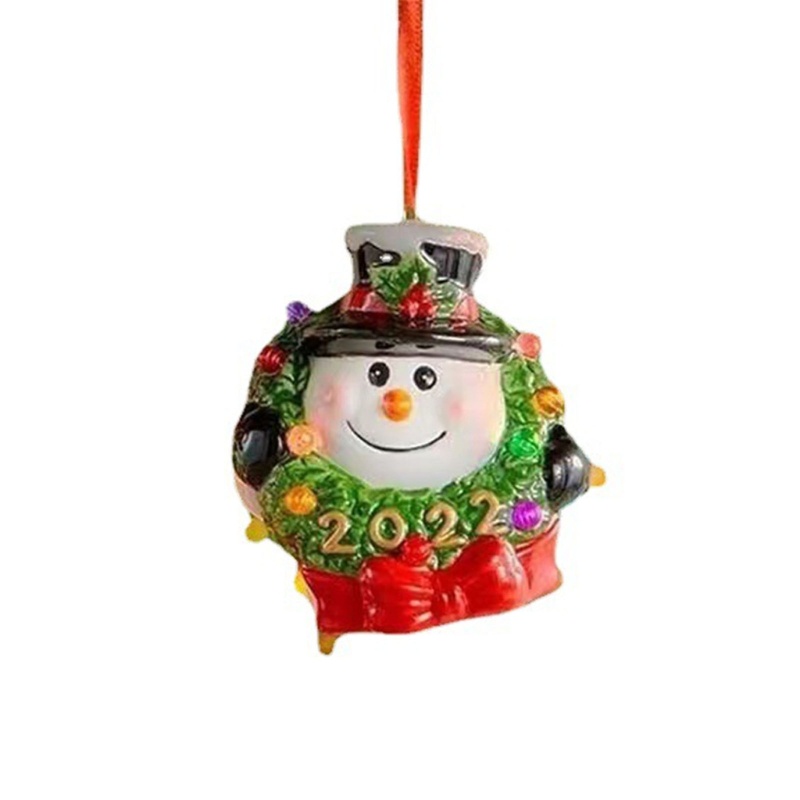 Ornamen Gantung Bentuk Snowman Bahan Resin Dengan Lampu Untuk Pohon Natal