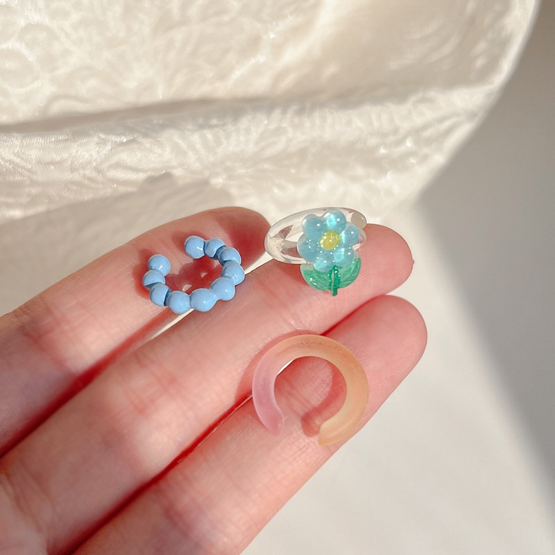 3pcs Anting Klip Tanpa Tindik Desain Bunga Warna Gradasi Bahan Akrilik Gaya Korea Untuk Wanita