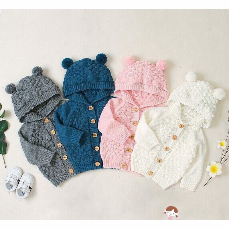 Jaket Bayi Rajut Jaket Rajut Bayi Laki-laki&amp;Perempuan Popcorn Rajut Halus Lembut Cardigan Popcorn Pompom Jaket Bayi Rajut Baju cardigan rajut bayi Baju bayi Jaket bayi rajut cardigan bayi baju rajut hoodie